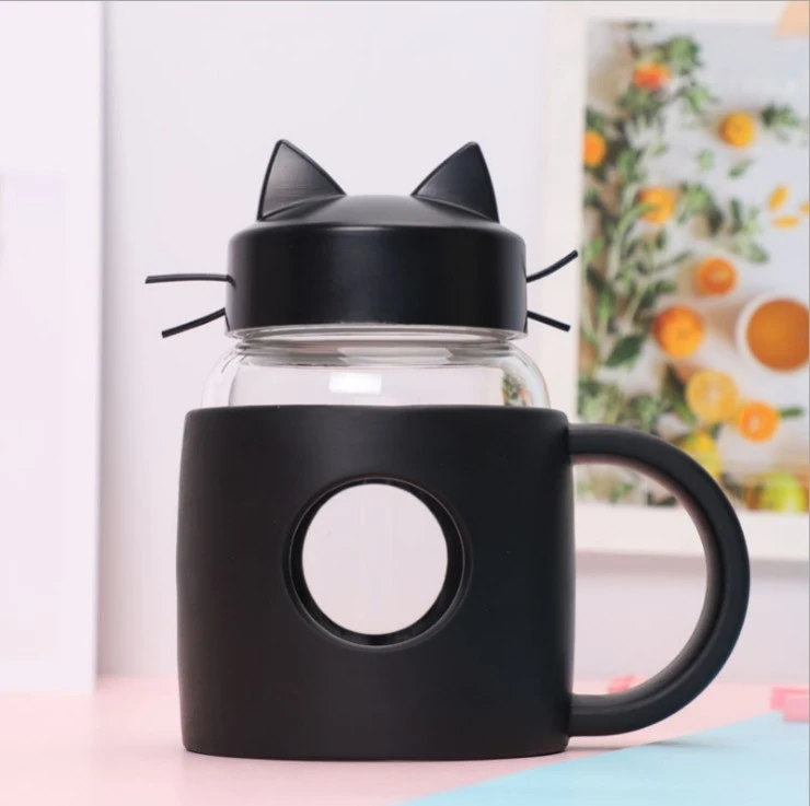 Creative Fashion Cartoon Plastic Platinum Cat Glass Student Cute Cat Transparent Water Cup Creative Mini Tea Cup