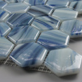 HEXAGON Shape Glass Art Round Edge Blues Mosaico