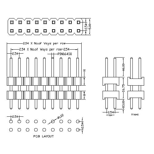 2.54 mm Pin Header Dual Row Double Plastic Straight Type PHES07-XXD