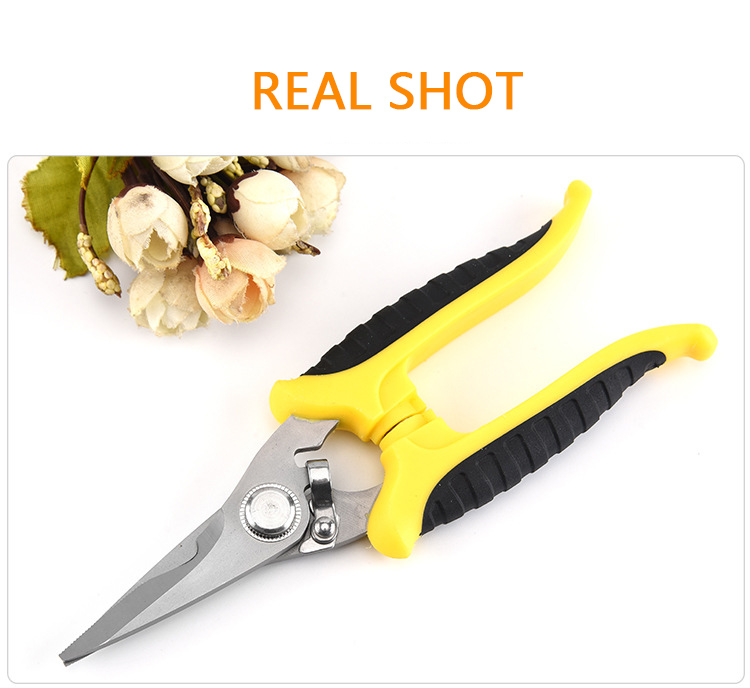 Non-slip handle Stainless steel garden scissors pruning tree branch shears fruit tree pruning black/yellow handle scissors