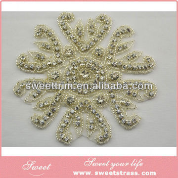 Hot Sell!! Handmade sew on rhinestone applique for wedding dress