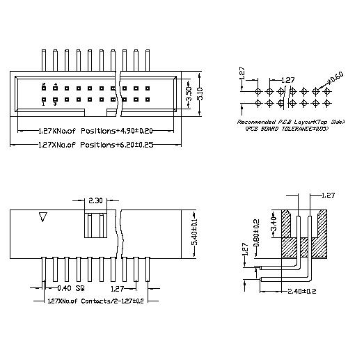 1.27 mm Box Header 90°,H=5.4mm