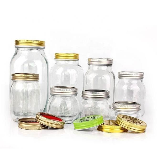 Hot-Selling Different Capacity Wide Mouth Glass Mason Jar with Split Type Lid for Food Beverage Storage