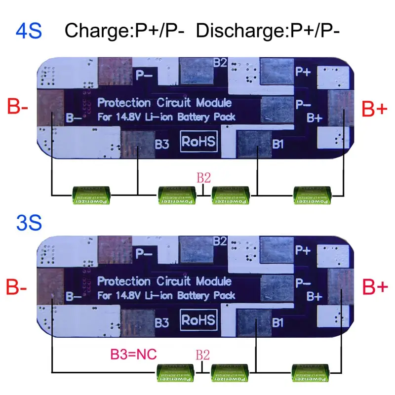 3s~4s 7A PCM BMS for 14.4V 14.8V Li-ion/Lithium/ Li-Polymer 12V 12.8V LiFePO4 Battery Pack Size L50*W16*T4mm (PCM-Li04S8-016)