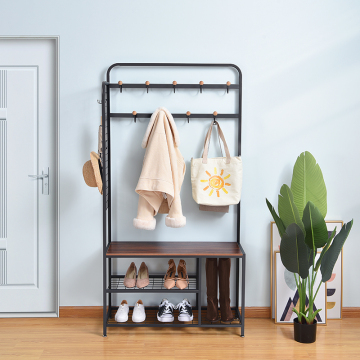 WIREKING Modern Metal Wood Hall Tree Coat Rack with Bench