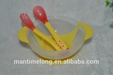 baby suction bowl with temperature sensor spoon and fork