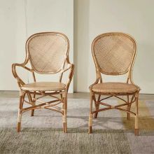Handcrafted Natural Rattan Wood Dining Chair with Cane Back