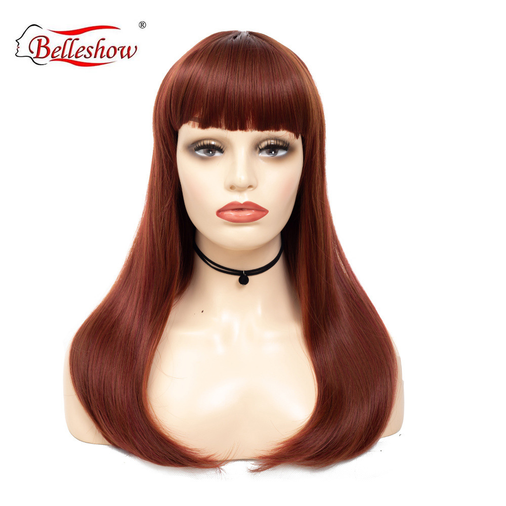 Hot sell synthetic long wig  women's long straight hair curtain head cover cheap hair wig