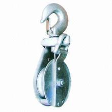 Snatch block with hook, galvanized, for manila ropes