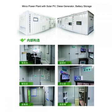 Mirco Power Plant con energía solar y sistema de almacenamiento de baterías y generadores