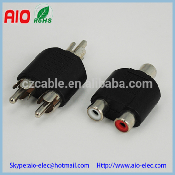 black plastic jacket RCA jack to double RCA jack speaker RCA TEE adaptor connector