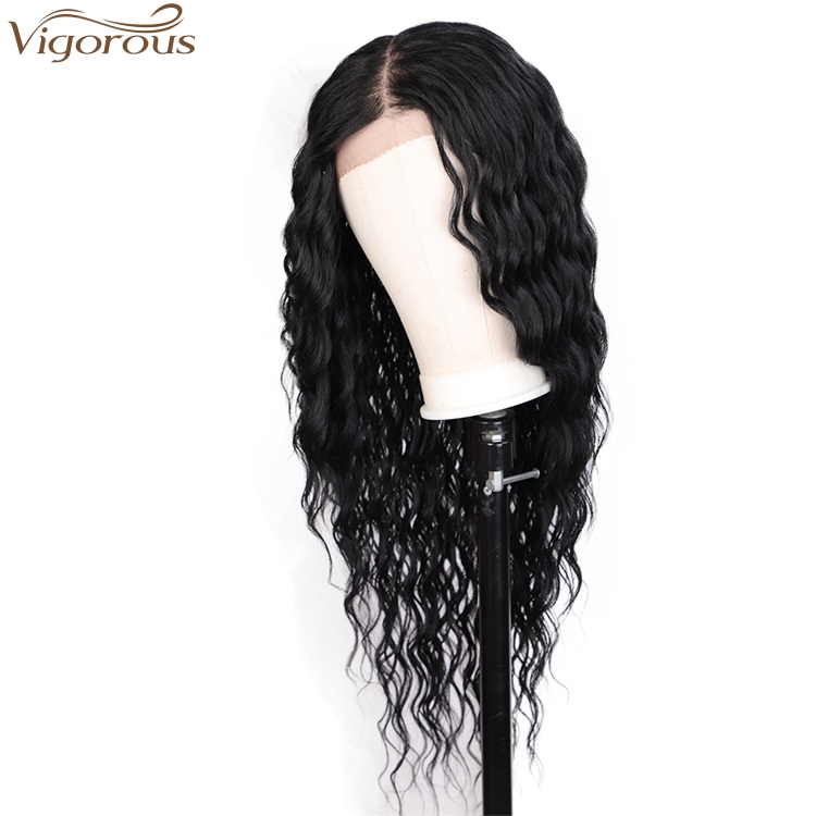 Vigorous Top Quality Lace Front Wigs Long Water Wavy Synthetic Wigs for Black Women Middle Part Black Wigs Heat Resistant Fiber