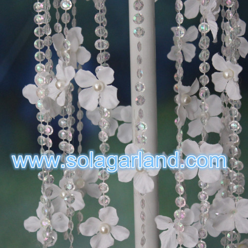 Decorazioni da tavola per matrimoni con ghirlanda di perline di cristallo e fiore di raso 5M
