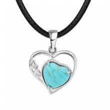 Turquoise Love Heart Birthstone Pendant Gemstone Necklaces for Women