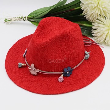 Red fashion popular paper straw panama hats