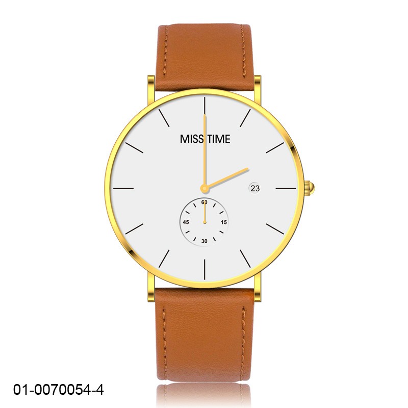 business style watch date frame with leather strap