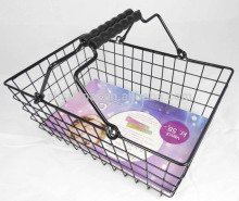 Top quality Small silver and black metal shopping basket, silver fruit basket BSK-B