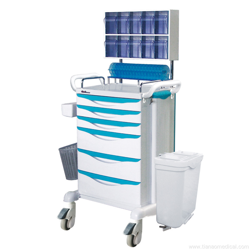 Hospital Anesthesia Trolley with Tilt Bin Orgnizers