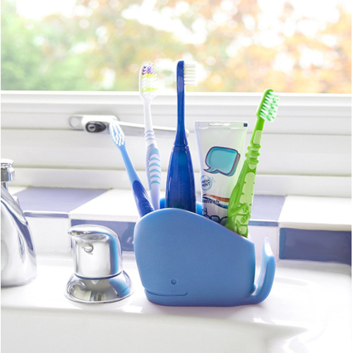 Organizador de baño de soporte para cepillo de dientes de diseño de ballenas de silicona