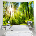 Wald Tapisserie Bäume Wandbehang Natur Stil Sonnenlicht ruhige Tapisserie für Wohnzimmer Schlafzimmer Wohnheim Dekor grün