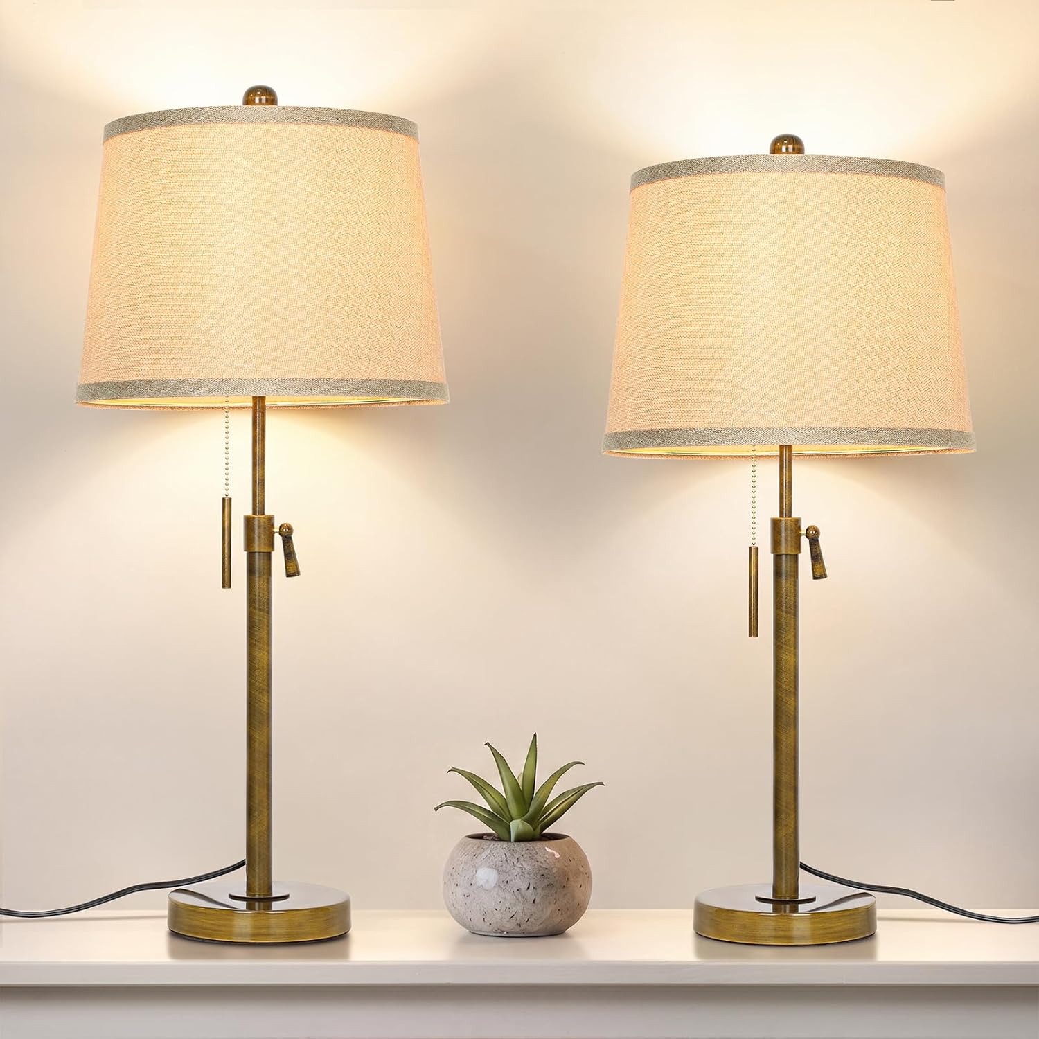 Adjustable Height Brown Bedside Lamps Set 2 with Bulbs (8) Adjustable Height Brown Bedside Lamps Set 2 with Bulbs (8)