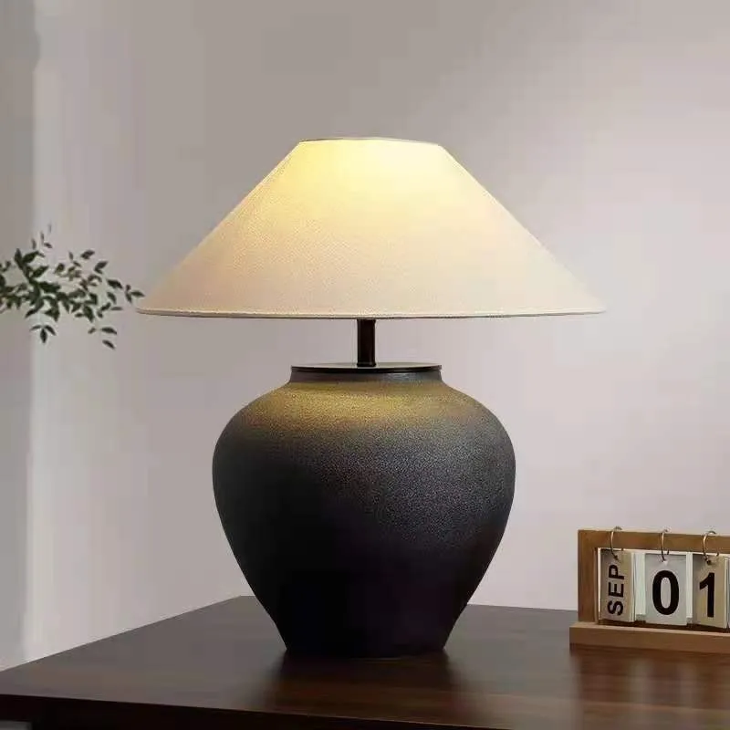 Vintage Silent Wind Ceramic Table Lamp, Rural Homestay Designer, Living Room, Study, Bedroom, Ceramic Pot Table Lamp