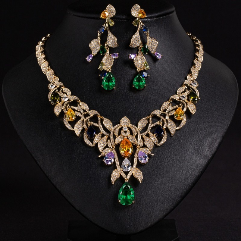 Lush Leaf Teardrop Bridal CZ Jewelry Set