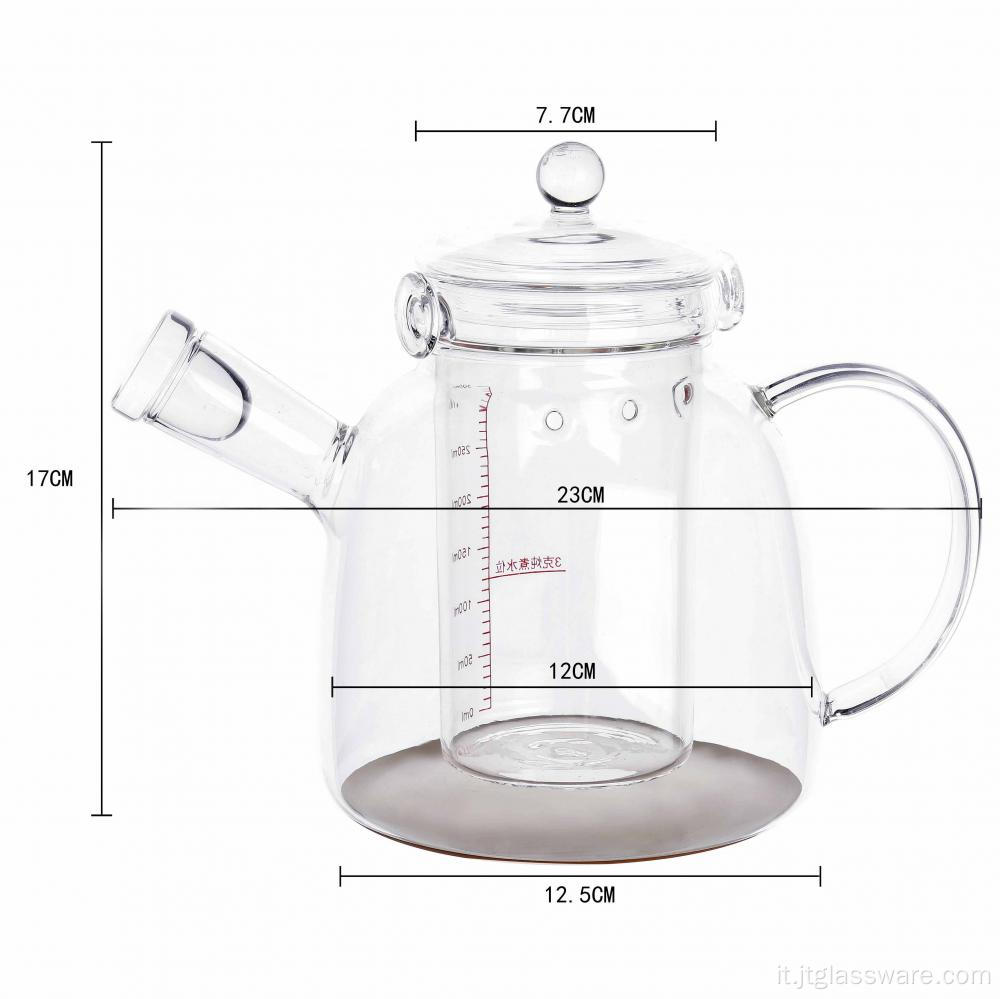 Teiera in vetro borosilicato fatta a mano per la preparazione del tè