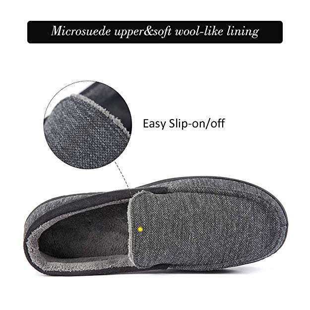 Men's Moccasin Slipper Warm Comfort Ultra-Light with Memory Foam Indoor Outdoor Rubber Sole