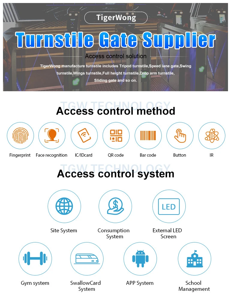 TCP/IP Swing Optical and Security Turnstiles Barrier with Barcode Scanner