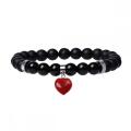 8MM Black Matte Onyx Round Beads With 15MM Gemstone Heart Charm Pendant Bracelet Crystal Beads Stretch Bracelet for Women Men