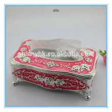 wholesale luxury high quality metal rectangle tissue box zinc alloy pink colour