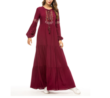 Simple embroidered dress Muslim robes loose long skirt