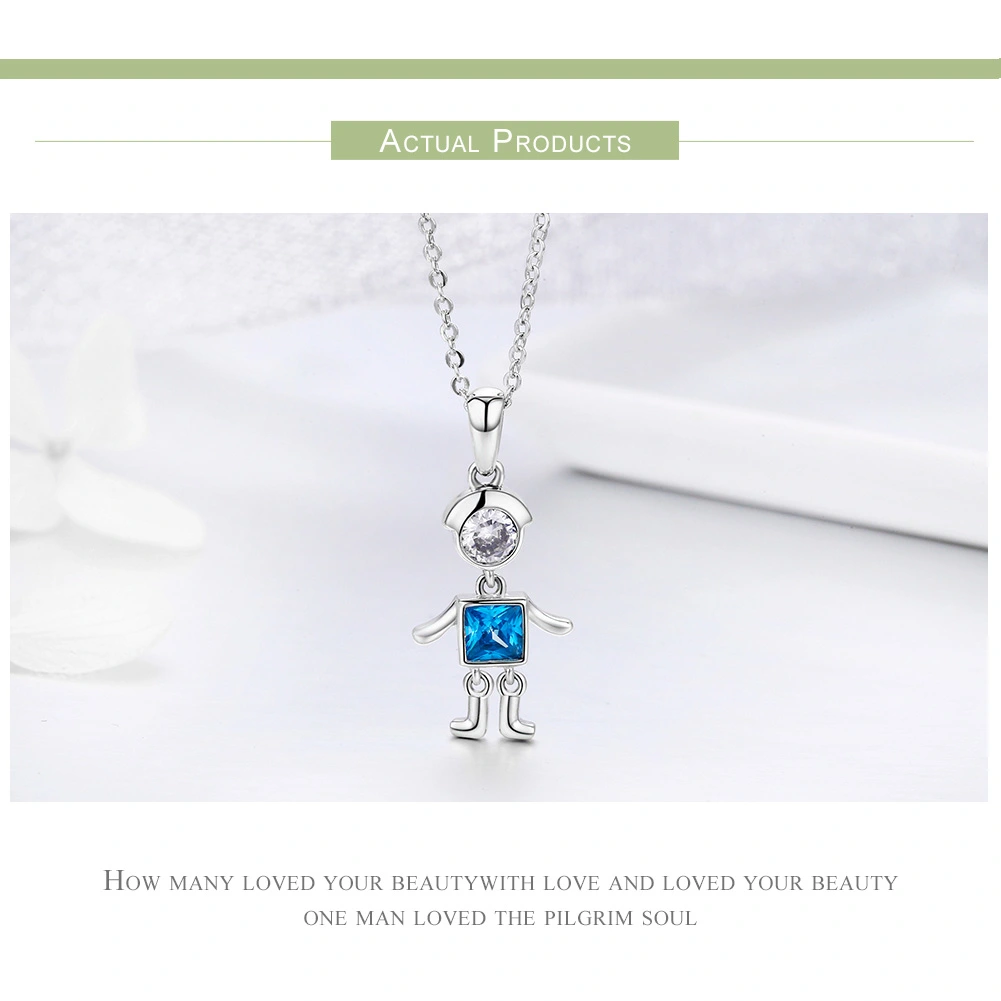 925 Sterling Silver Necklaces with Cute Figure Cool Boy & Girl Pendant