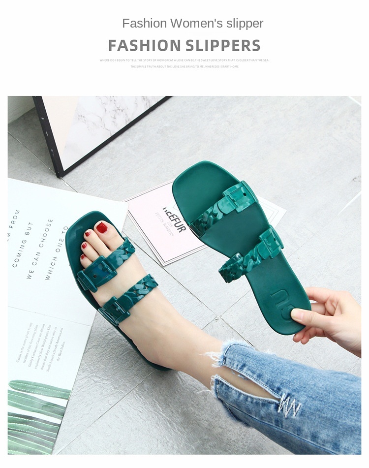 2021 Fashion women shoes slipper Flat Casual shoes Women Jelly Slide Slippers PVC Sandals Outdoor Flat Two Belt Slide Slipper