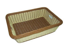 Washable Rectangular Plastic Wicker Laundry Basket Rattan Brown For Towels And Clothes