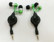 Retractable wire headphone metal in ear headphone flexible wire earphone