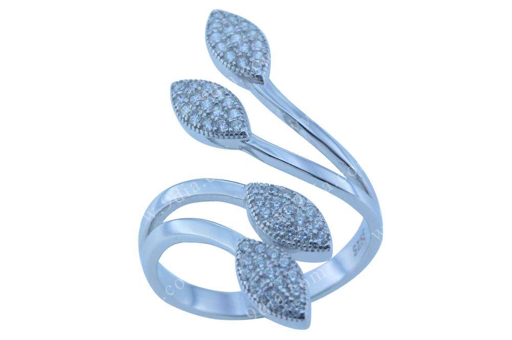 New Designs Wholesale Silver CZ Jewelry Double V Shape Finger Ring