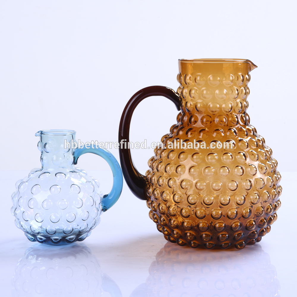 Hand Made Amber Bubbles Water Glass Pitcher