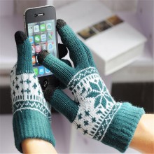 women's snowflake pattern warn knitted winter Christmas touchscreen gloves