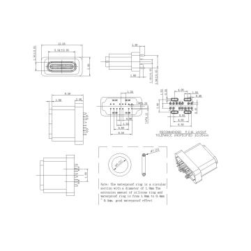 Type-C 16P Female Waterproof with Harpoon leg