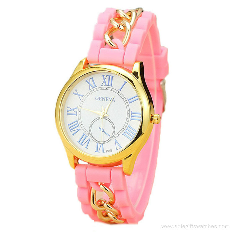 Round face women silicone watch