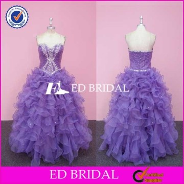 JA001 Big Size Sweetheart Sleeveless Ruffles Bottom Purple Evening Gown