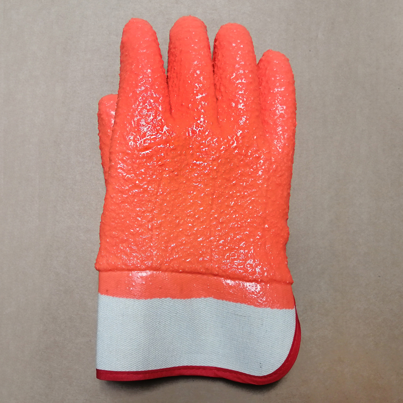 Orange PVC-beschichtete Handschuhe Glatte Fertigungsmanschette