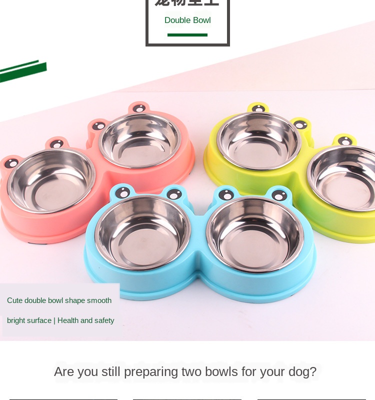 Pet Bowl Feeder Stainless Steel Dog Two-in-one Cartoon Frog Non-slip Pet Double