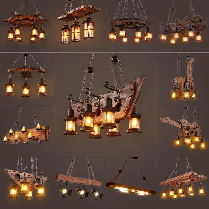 Vintage Industrial Wooden Pendant Light for Bar and Cafe