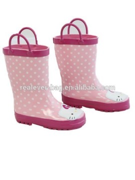 Pink hello kitty rain shoes for little girls kids rubber rain boots with handles