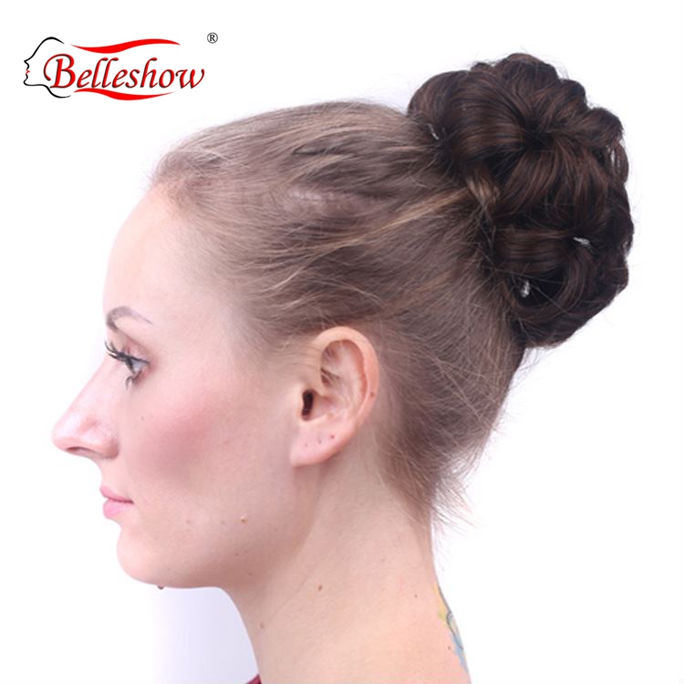 Hot sell white hair chignon toupet per chignon for women curly chignon synthetic hair bun