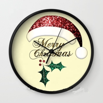 Cute Fashion Design Christmas Hat Home Decorative Art Quart Wall Clock
