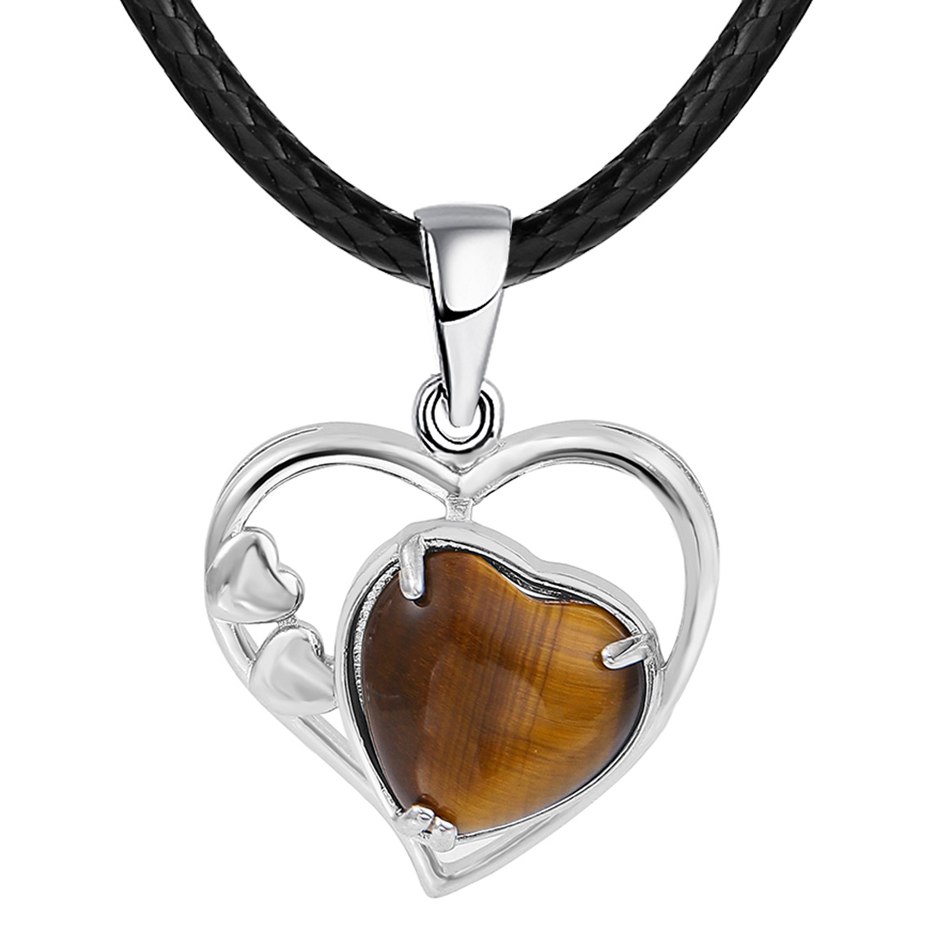 Tigers Eye Love Heart Birthstone Pendant Colliers de pierre précieuse pour les femmes